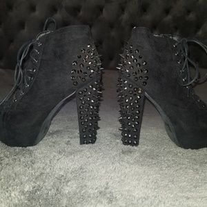 Black platform spiked booties